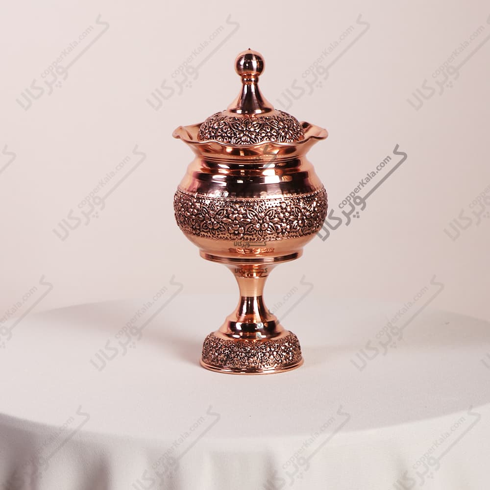قندان مسی رزگل پایه دار