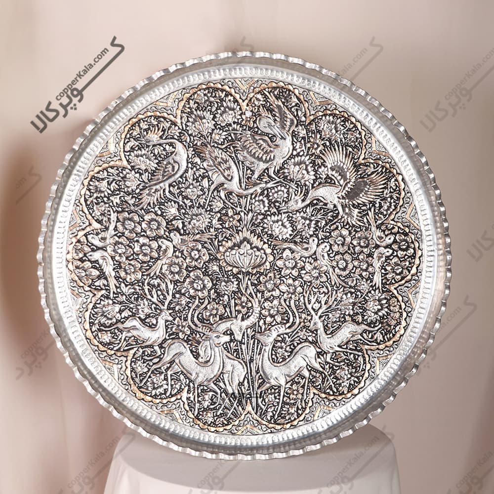 مجمه مسی قلم زنی دست ساز مدل گل و مرغ